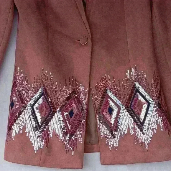 Women's M/L mauve velvet suede sequined unstructured blazer SDF line 42 glitter - Picture 2 of 8